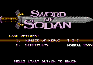 Sword of Sodan title screen for Sega Mega Drive